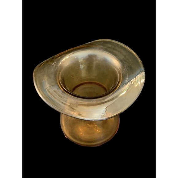 Vintage Amber Art Glass Vase Jar Candle Holder Ruffle FLANGE Small Hand Blown - Picture 2 of 9